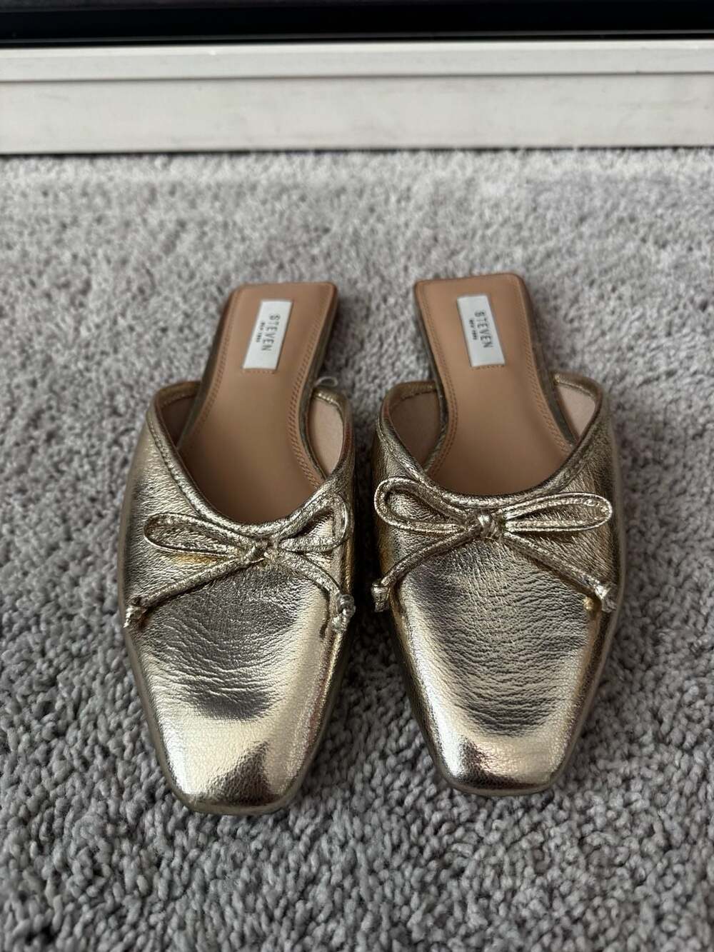 Steven New York Gold Metallic Bow Slip-On Mules